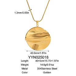 Золотой Винтажные 304 плоские круглые подвески из нержавеющей стали для женщин, золотые, 15.75 дюйм (40 см)