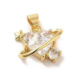 Сердце Покрытие стойки латунь микропаве прозрачные подвески из кубического циркония, долговечный, без кадмия и без свинца, реальный 18 k позолоченный, сердце, 15x16x7 мм, отверстие : 3.5x3 мм