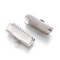 Нержавеющая Сталь Цвет Устойчив к потускнению 304 концы ленты из нержавеющей стали с обжимом, прямоугольные, цвет нержавеющей стали, 8.5x20.5 мм, отверстие : 1.5x2.5 мм