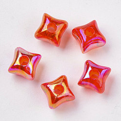 Rouge Orange Perles en plastique transparentes, de couleur plaquée ab , cube, rouge-orange, 8x8x8mm, trou: 2 mm, environ 1950 pcs / 500 g