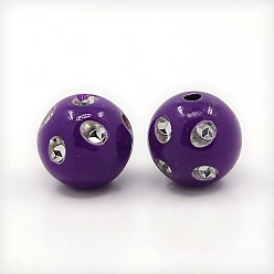 Purple Opaque Acrylic Beads, Metal Enlaced, Round, Purple, 8mm, Hole: 2mm, about 2300pcs/500g