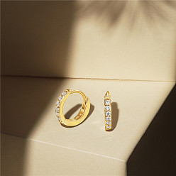 Golden SHEGRACE 925 Sterling Silver Huggie Hoop Earrings, Hypoallergenic Earrings, with Grade AAA Cubic Zirconia, Ring, Golden, 11.3x2mm