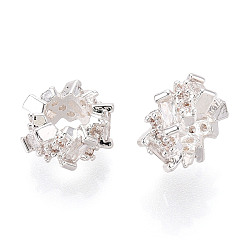 Посеребрённый Латунь микропаве прозрачный кубический цирконий европейский бисер, бусины с большим отверстием, плоско-круглые, 925 серебро покрытием, 8.5x4 мм, отверстие : 4.5 мм