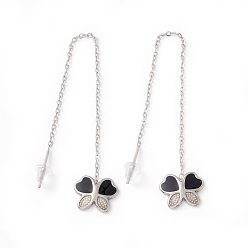 Stainless Steel Color Long Chain with Enamel Butterfly Dangle Stud Earrings, 304 Stainless Steel Ear Thread for Women, Stainless Steel Color, 101mm, Pin: 1mm