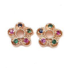 Розовое Золото Покрытие стойки латунный кубический цирконий колпачок из бисера, долговечный, без свинца и без кадмия, цветок, розовое золото , 7x7x2.5 мм, отверстие : 1.8 мм