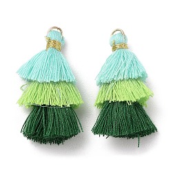 Pale Turquoise Polycotton Tassel Pendant Decorations, with Iron Loops, Pale Turquoise, 34~45x4~5mm, Hole: 3mm