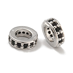 Черный Покрытие стойки латунь микропаве прозрачные кубические циркониевые бусины, без свинца и без кадмия, долговечный, круглые, чёрные, 7.5x2.5 мм, отверстие : 4.5 мм