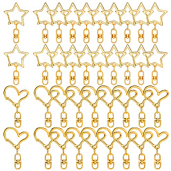 (52) Непрозрачная лаванда 40 шт 2 стили пружинные кольца из цинкового сплава, сердце и сатр, разноцветные, 41~44 мм, 20 шт / стиль