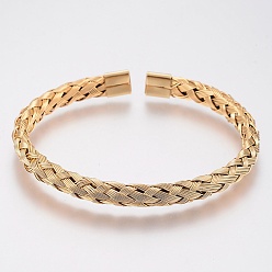Настоящее золото 18K Ионное покрытие (ip) 304 браслеты-манжеты из нержавеющей стали, браслеты-торсионы, реальный 18 k позолоченный, 55x60 мм (2-1/8 дюйм x 2-3/8 дюйм)