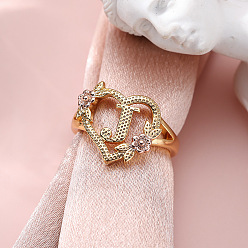 Letter J Сердце с цветком полые латунные перстни, золотой и розовое золото, буква J, внутренний диаметр: 17 мм