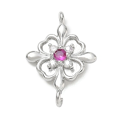 Platinum Brass Rhinestone Pendants, Flower Charms, Platinum, 14x19.5x3mm