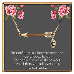 Letter E Латунные микропаве прозрачные кубические цирконии стрела с подвеской в виде буквы, золотые, Письмо E, 15.75 дюйм (40 см)