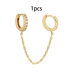 Золотой Кольцо латунные серьги-кольца с микропаве из прозрачного кубического циркония, цепочка-оберег, золотые, 8 мм