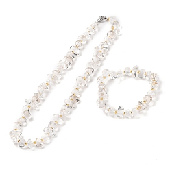 Хрусталь Наборы браслетов и ожерелий из самородков из натуральных кварцевых бусин, с 304 нержавеющей стали застежки, ожерелье: 16.30~17.72 дюйм (414~450 мм)