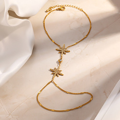 Real 18K Gold Plated Summer 304 Stainless Steel Crystal Rhinestone Star Link Hand Chain Ring Bracelets for Women, Real 18K Gold Plated, 6.65 inch(16.9cm), Inner Diameter: 1.97 inch(5cm)