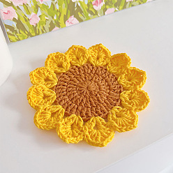 Gold Cotton Macrame Cup Mats, Handmade Braided Coaster, Sunflower, Gold, 120x120mm