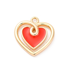 Оранжево-Красный Латунь эмаль подвески, без кадмия, без никеля и без свинца, реальный 18 k позолоченный, шарма сердца, оранжево-красный, 18x17x3 мм, отверстие : 1.8 мм