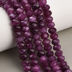 Pourpre Rangs de perles de jade blanc naturel teintées et facettées, rondelle, pourpre, 8x5.5~6mm, Trou: 1mm, Environ 64~66 pcs/chapelet, 14.76~15.16'' (37.5~38.5 cm)