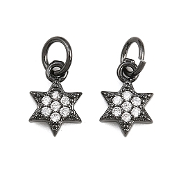 Черный Цвет Металла Латунные микро проложить кубического циркония подвески, для евреев, звезда прелести Дэвида, металлический черный , 9.5x6.5x2 мм, отверстие : 2 мм