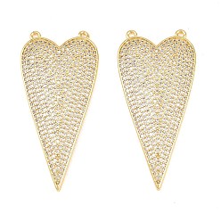 Настоящее золото 18K Латунные микро проложить кубического циркония подвески, сердце прелести, долговечный, стойки покрытие, без свинца и без кадмия, реальный 18 k позолоченный, 44x21x3 мм, отверстие : 1.2 мм