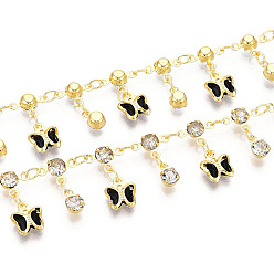 Черный Латунные стеклянные цепочки-подвески в виде бабочек, пайки, с катушкой, золотые, чёрные, 9x6.5~7x3 мм, около 32.81 футов (10 м) / рулон