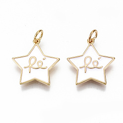 Белый Латунь эмаль подвески, с целью перехода в кольце, без никеля , реальный 18 k позолоченный, звезда, белые, 19x17x2 мм, Перейти кольцо: 5x1 мм, 3 мм внутренним диаметром