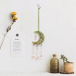 Перидот Натуральные чипсы перидиота, луна и подвески в виде дерева жизни, подвесные ловцы солнца, со стеклянной каплей и подвеской-пулей из латунной проволоки, 450 мм