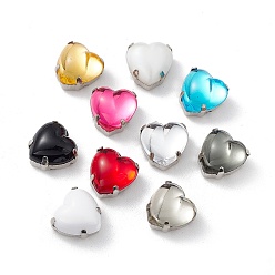 Mixed Color Heart Sew On Rhinestones, Smooth Face Taiwan Acrylic Rhinestone, Multi-Strand Links, with Platinum Tone Brass Prong Settings, Mixed Color, 10x10x7mm, Hole: 1mm