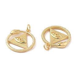 Real 18K Gold Plated Rack Plating Brass Pendants, with Jump Ring, Long-Lasting Plated, Cadmium Free & Lead Free, Ouroboros Snake with Eye of Providence/All-seeing Eye, Real 18K Gold Plated, 21x18.5x2.5mm, Hole: 3mm