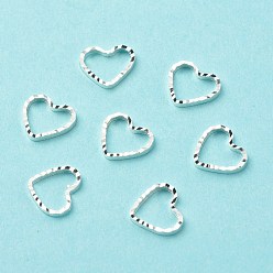 Посеребрённый Латунные соединительные колечки, долговечный, без кадмия и без свинца, сердце, 925 серебро покрытием, 6.5x7.5x1 мм, внутренний диаметр: 4~4.5x6 мм