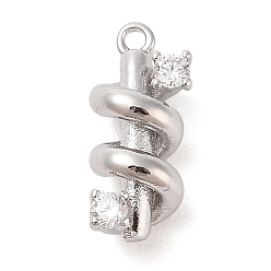 Платинированный Латунные микропаве прозрачные подвески с фианитом, без кадмия, без никеля и без свинца, спираль, Реальная платина, 16x7x6 мм, отверстие : 1.2 мм