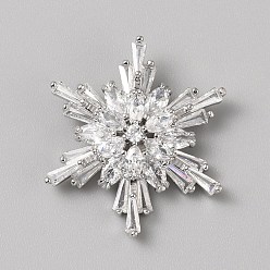 Платина 1-отверстие латунные микропаве прозрачные кубические циркониевые пуговицы на ножке, снежинка, платина, 29x25x8.5 мм, отверстие : 1.6 мм
