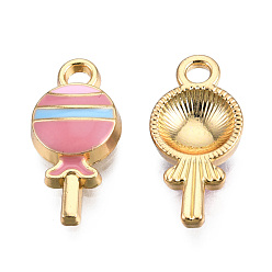 Бледно-фиолетовый Красный Подвески из сплава , с эмалью, без кадмия и без свинца, золотой свет, леденец, бледно-фиолетовый красный, 17x8x3 мм, отверстие : 2 мм