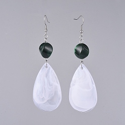 Dark Green Acrylic Dangle Earrings, with Acrylic Beads, 316 Surgical Stainless Steel Earring Hooks, Teardrop, Dark Green, 95mm, Pin: 0.6mm