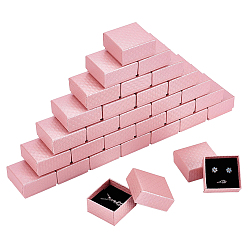 Pink Rhombus Textured Cardboard Ring Storage Boxes, with Sponge Inside, Square, Pink, 5.6x5.2x3cm