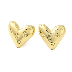Real 18K Gold Plated Rack Plating Brass Heart Stud Earrings, Cadmium Free & Lead Free, Real 18K Gold Plated, 19.5x21.5mm