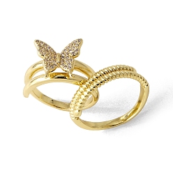 Бабочка Двойные кольца из латуни с микро-паве и прозрачным фианитом для женщин, бабочка, 11 мм, внутренний диаметр: 17 мм, 2 шт / комплект