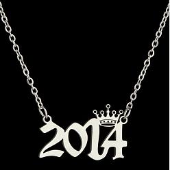 Number Год рождения короны 201 ожерелья из нержавеющей стали для женщин, цвет нержавеющей стали, число 2014, 17.72 дюйм (45 см)