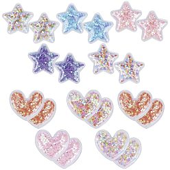Mixed Color PVC and Paillette Decoration, DIY Craft Decoration, Heart & Star, Mixed Color, 49.5x49.5x8mm, 44x48x7mm, 20pcs/set