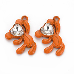 Chocolate Spray Painted Alloy Rhinestone Pendants, Cadmium Free & Lead Free, Bear Charms, Chocolate, 26.5x21.5x4.5mm, Hole: 2mm