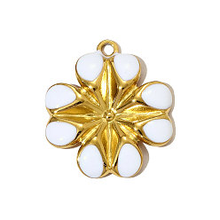 Белый 304 нержавеющей стальной эмали подвески, , ионное покрытие (ip), реальный 18 k позолоченный, белые, 23x20 мм