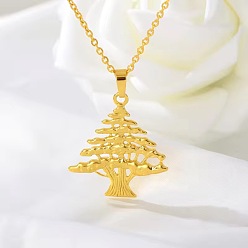 Oro 304 collares con colgante de acero inoxidable para mujer, árbol de Navidad, dorado, 17.72 pulgada (45 cm)