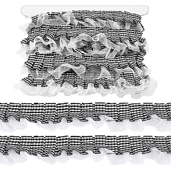 Black 10Yards Polyester Lace Ribbon, Tartan Pattern, for Clothes Accessories, Black, 1-3/4 inch(43mm)
