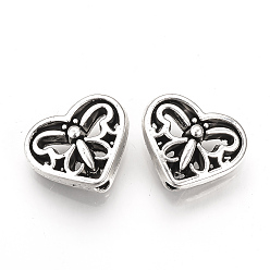 Античное Серебро Сплавочные овальные бусины тибетского стиля , сердце с бабочкой, без кадмия и без свинца, античное серебро, 10x12x4.5 мм, Отверстие : 1.5 мм , около 850 шт / 1000 г