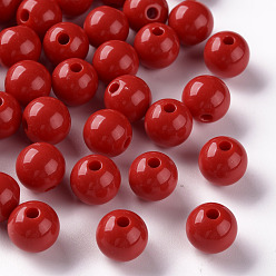FireBrick Opaque Acrylic Beads, Round, FireBrick, 10x9mm, Hole: 2mm, about 940pcs/500g