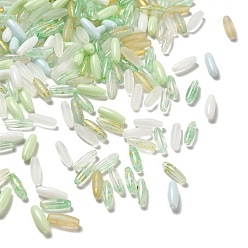 Светло-зеленый Окрашенные стеклянные бусины, продолговатый длинный овал, разнообразные, светло-зеленый, 12.5x4.5 мм, отверстие : 0.9~1 мм, Около 2857 шт / 1000 г