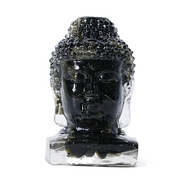 Золотой Обсидиан Статуэтки из смолы с головой Будды, с натуральными кусочками обсидиана с золотым блеском внутри статуй для украшения домашнего офиса, 30x30x55 мм