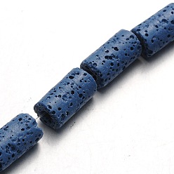 Синий Синтетические бусины из вулканической породы, колонка, окрашенные, синие, 14~15x8~8.5 мм, отверстие : 2 мм, около 27 шт / нитка, 15.5 дюйм