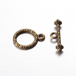 Antique Bronze Tibetan Style Toggle Clasps, Antique Bronze Color, Cadmium Free & Lead Free, Ring: 13mm wide, 16.5mm long, Bar: 6mm wide, 20mm long, hole: 2mm