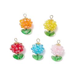 (52) Непрозрачная лаванда Цветок стеклянные подвески, с 304 петлей из нержавеющей стали, граненый(32 граненый), разноцветные, 27.5~28x17~17.5 мм, отверстие : 3.5x3 мм